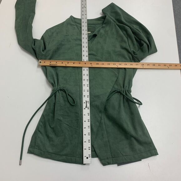 BlankNYC Jacket Womens XS Sage Vegan Suede Waterfall Lapel Drawstring Waist - Picture 12 of 15